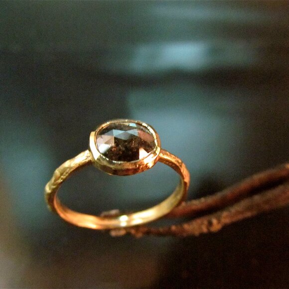 Engagement ring. 14k Yellow gold ring with 0.76ct Grey diamond. UNIQUE handmade - Picture 2 of 11